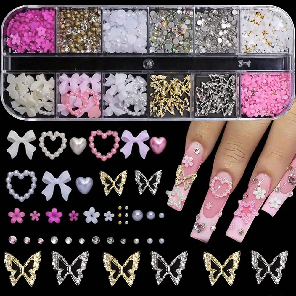 12Grid Roze Witte Strik Nail A - Crystal Bead Mix recensie en prijs