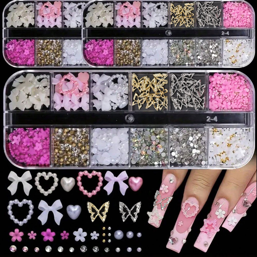12Grid Roze Witte Strik Nail A - Crystal Bead Mix recensie en prijs